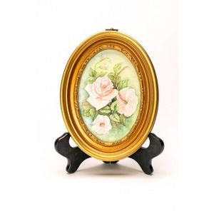 Antique Rose Majolica framed tile art 1900's from England